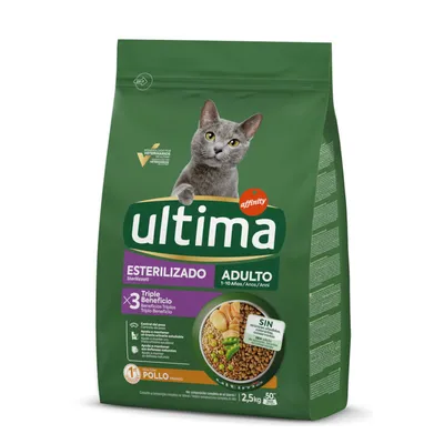 60 g gratis! 2,5 kg hrană uscată Ultima Cat + gratis 60 g snack Ultima pentru pisici - Adult Pui și orz 2,5 kg + Snacks Bucățele umplute cu vită 60 g