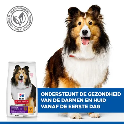 Hill's Science Plan Sensitive Stomach & Skin Adult 1+ Medium met Kip - 14 kg