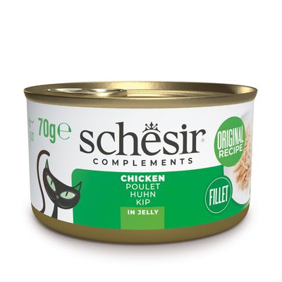 Schesir Complements, Original Recipe, 100% Natural Fillets, kurczak w galarecie, 6x70g = 420g, dla dorosłych kotów, z nawodnieniem.