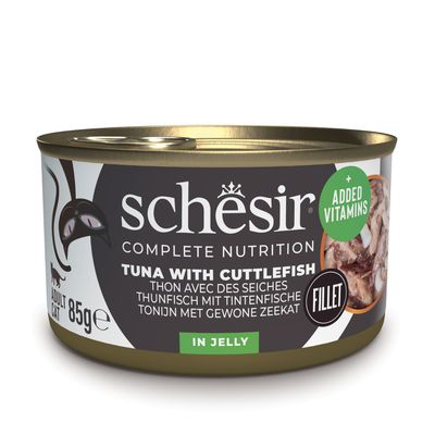 Schesir Complete Nutrition tonnikala ja naudanliha, 6x85g, 100 % luonnollisia fileitä hyytelössä, lisätyillä vitamiineilla. Aikuisille kissoille.