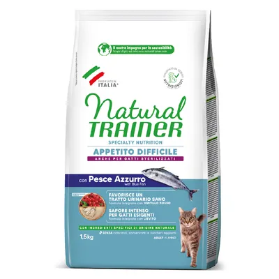 Natural Trainer Appetito Difficile con Pesce Azzurro, per gatti adulti e sterilizzati, 1,5 kg. Favorisce un tratto urinario sano, sapore intenso, ingredienti naturali, senza zuccheri aggiunti.
