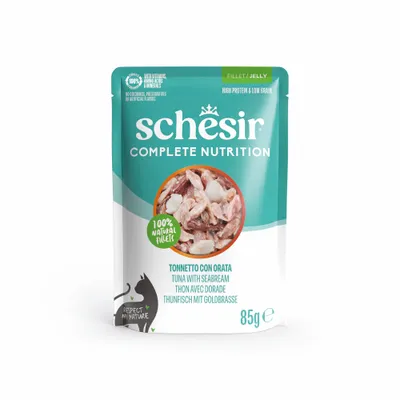 Schesir Complete Nutrition Filet en gelée 6 x 85 g en sachets - thon avec dorade