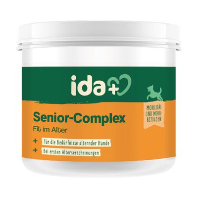 ida+ Senior-Complex, Fit im Alter. Für die Bedürfnisse alternder Hunde, bei ersten Alterserscheinungen. Mobilität und Wohlbefinden.
