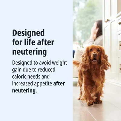 Developed for life after neutering: helps prevent weight gain caused by reduced calorie requirements and increased appetite following neutering. Developed for life after neutering: helps prevent weight gain caused by reduced calorie requirements and increased appetite following neutering.