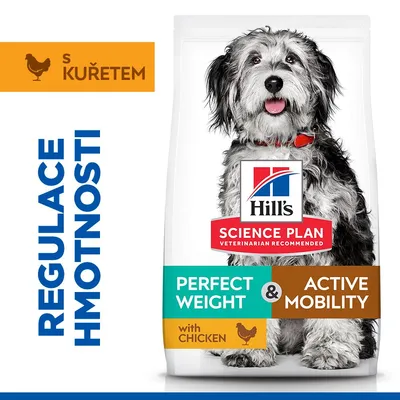 Hill's Science Plan Perfect Weight a Active Mobility Adult 1+ Medium s kuřecím - 12 kg