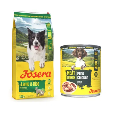 12,5 kg Josera Adult + 6 x 400 g / 800 g Meatlovers Nassfutter gratis! - 12,5 kg Lamm & Reis + 6 x 800 g Pure Huhn 12,5 kg Josera Adult + 6 x 400 g / 800 g Meatlovers Nassfutter gratis! - 12,5 kg Lamm & Reis + 6 x 800 g Pure Huhn
