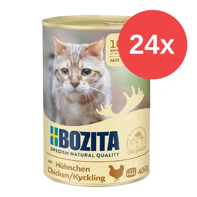 Bozita Katzenfutter, Swedish Natural Quality, mit Hühnchen, 400g Dose, getreidefrei. Packung enthält 24 Dosen.