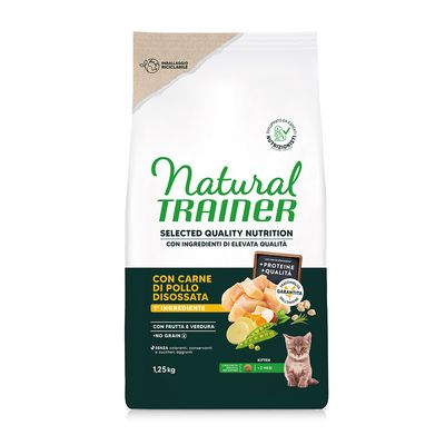 Natural Trainer Katzenfutter, 1,25 kg, mit entbeintem Hühnerfleisch, Obst und Gemüse, ohne Getreide, für Kätzchen ab 2 Monaten. Verpackung recycelbar.