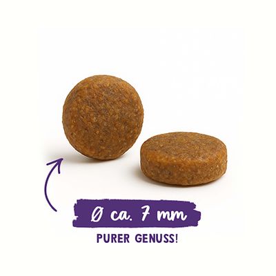 Zwei runde Kroketten, Text: Ø ca. 7 mm, PURER GENUSS!