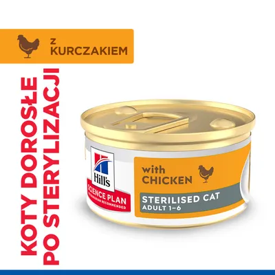 Hill's Science Plan Sterilised Cat Adult 1-6 z kurczakiem. Dla dorosłych, sterylizowanych kotów. Koty dorosłe po sterylizacji.