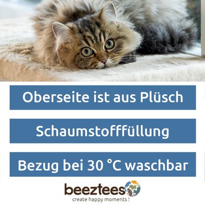 Beeztees Produktbeschreibung: Oberseite aus Plüsch, Schaumstofffüllung, Bezug bei 30 °C waschbar.