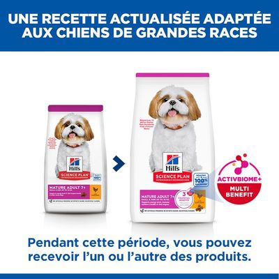Hill's Science Plan Mature Adulte 7+ Small & Mini au poulet, deux emballages différents, remarque : pendant la période de transition, l’un ou l’autre peut être livré.