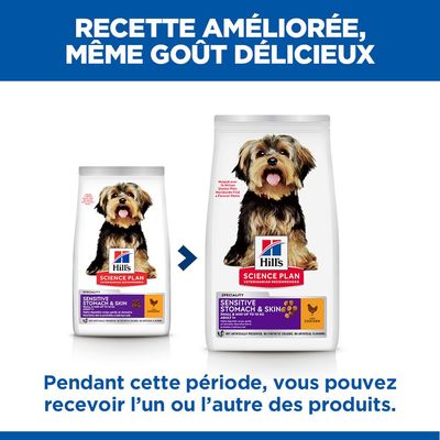 Hill's Science Plan Sensitive Stomach & Skin nourriture pour chien, changement d'emballage : pendant la période de transition, vous pouvez recevoir l'un des deux emballages.