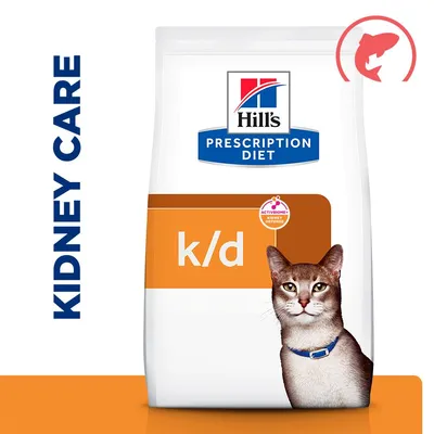 Hill's Prescription Diet k/d ACTIVBIOME+ Kidney Defense, MUNUAISTEN HOITO, kuva kissasta ja kalan symboli. Hill's Prescription Diet k/d ACTIVBIOME+ Kidney Defense, MUNUAISTEN HOITO, kuva kissasta ja kalan symboli.