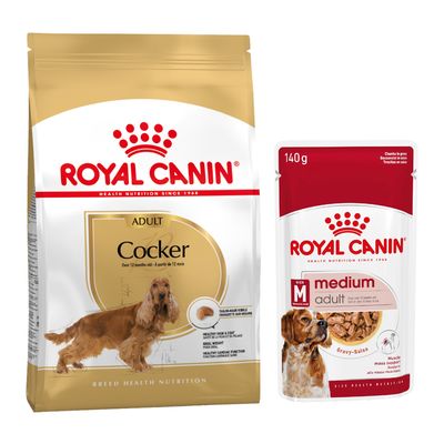 Royal Canin Breed Dry Dog Food + Royal Canin Wet Dog Food - 15% Off! * - Cocker Spaniel Adult (12kg) + Medium Adult in Gravy (10 x 140g)