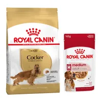 Royal Canin Breed Dry Dog Food + Royal Canin Wet Dog Food - 15% Off! * - Cocker Spaniel Adult (12kg) + Medium Adult in Gravy (10 x 140g)