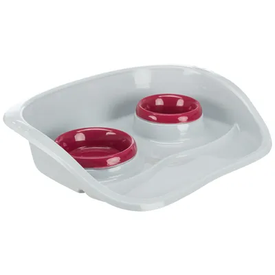Trixie set de gamelles en plastique pour chat et chien - 0,25 l, Ø 9 cm & 0,3 l, Ø 11 cm / L 46 x l 11 x H 30