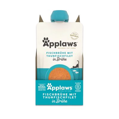 Applaws kalaliemi tonnikalafileellä liemessä, 100 % luonnolliset ainesosat, viljaton, Certified B Corporation.