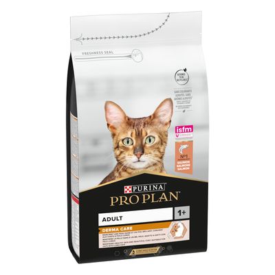 Purina Pro Plan Adult Derma Care alimento per gatti, ingrediente principale salmone, adatto a gatti da 1 anno.
