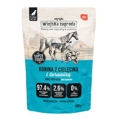 Lot économique Wiejska Zagroda Nourriture humide Dog Adult 3 x 500 g viande de cheval avec viande de veau