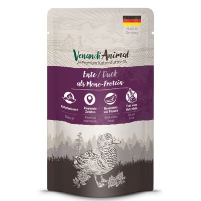 Venandi Animal Premium cibo per gatti, pollo come monoproteina, naturale, ingredienti regionali, alto contenuto di carne, senza cereali. Confezione: 12x125g.
