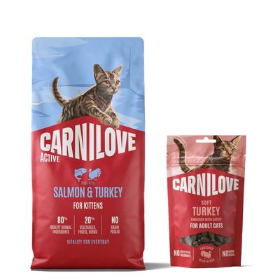 Croquettes Carnilove Actif Kitten 6 kg + Friandises Carnilove 50 g : 10 % de remise !