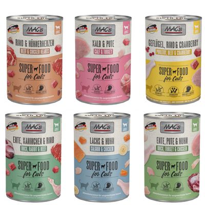 Set prova! MAC's Cat Set %: 24 x 400 g Mix: Pollame, Salmone, Vitello, Anatra, Manzo, Coniglio