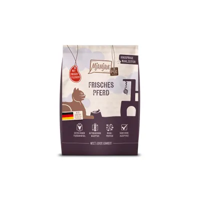 Mjamjam Pur Carne Proaspătă de Cal, cu carne proaspătă, mese crocante, conținut extra ridicat de carne, rețetă fără cereale, monoproteină, acceptare foarte mare.