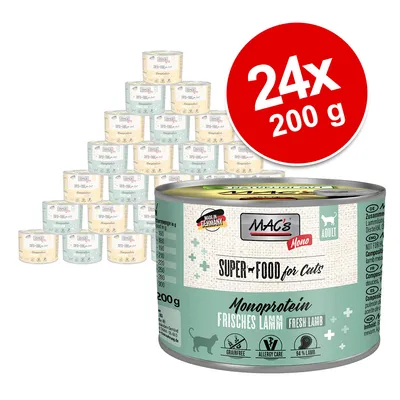 MAC's Mono Superfood для кошек, монопротеин, свежее мясо ягненка, 24×200 г. Сделано в Германии, без зерна, подходит для аллергиков, 94% ягненок.
