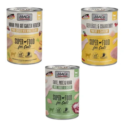 MAC´s Kombi-Paket 18 x 400 g Nassfutter - 6 x 400 g Geflügel & Cranberry  + 6 x 400 g Huhn PUR mit ganzen Geflügelherzen + 6 x 400 g Ente, Pute, Huhn