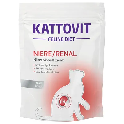 Kattovit Feline Diet Niere/Renal für Katzen mit Niereninsuffizienz. Hochwertige Proteine, Phosphor reduziert, Eiweissgehalt reduziert. Inhalt: 1250g.