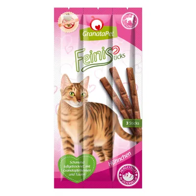 GranataPet Feinis Sticks, κοτόπουλο, 3 sticks. Ήπια αποξηραμένα με σπόρους ροδιού και ταυρίνη. Παραγωγή στην Αυστρία, χωρίς δημητριακά. GranataPet Feinis Sticks, κοτόπουλο, 3 sticks. Ήπια αποξηραμένα με σπόρους ροδιού και ταυρίνη. Παραγωγή στην Αυστρία, χωρίς δημητριακά.