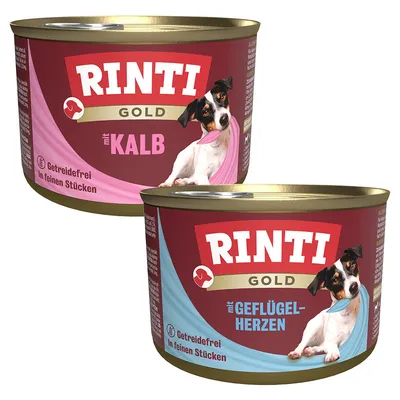 RINTI Gold -säästöpakkaus 24 x 185 g - mix: siipikarjansydän + vasikanlihapalat