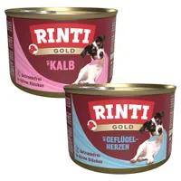 Sparpaket RINTI Gold 24 x 185 g - Mixpaket: Geflügelherzen, Kalbstückchen