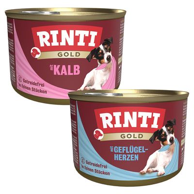 RINTI Gold -säästöpakkaus 24 x 185 g mix: siipikarjansydän + vasikanlihapalat