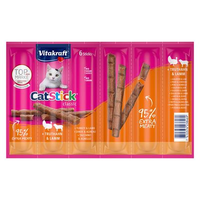 Vitakraft CatStick classic, 6 Sticks, Truthahn & Lamm, zuckerfreie Rezeptur, getreidefrei, 95% extra fleischig.