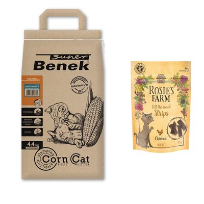 Super Benek Corn Cat Litter + 45g Rosie's Farm Cat Snack Free! *
