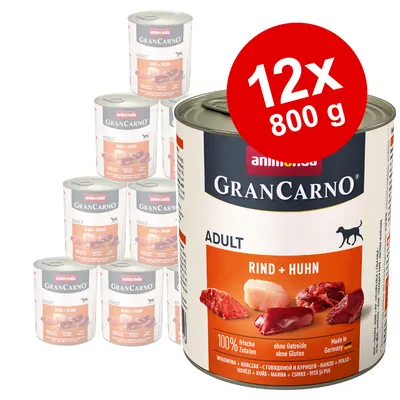 Animonda GranCarno Adult βοδινό + κοτόπουλο, 12x 800g. 100% φρέσκα συστατικά, χωρίς δημητριακά, χωρίς γλουτένη, Made in Germany.