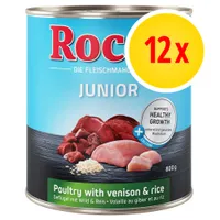 Fai scorta! Rocco Junior 12 x 800 g Umido cane - 2 varianti: Tacchino con Cuore di Vitello + Carni bianche con Selvaggina