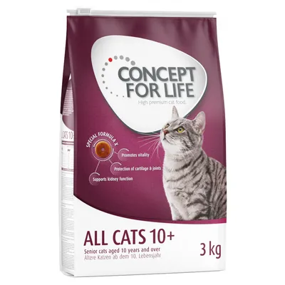 Concept for Life All Cats 10+, croquettes pour chats âgés dès 10 ans, paquet de 3 kg. Favorise la vitalité, protège les articulations et soutient la fonction rénale.