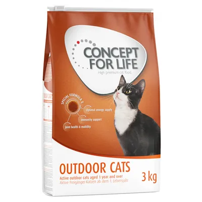 Concept for Life Outdoor Cats, 3 kg. Speciel formel: optimal energiforsyning, støtte til immunsystem, ledsundhed og mobilitet. Til aktive udekatte fra 1 år.