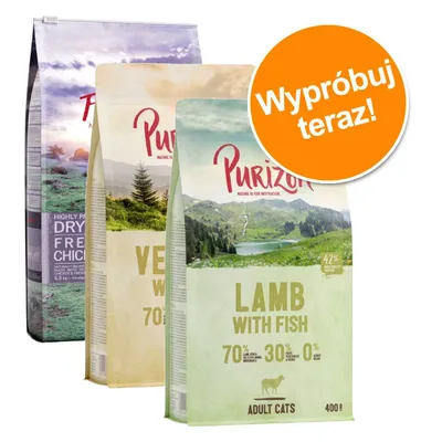 Purizon Lamb with Fish Adult Cats 400 g, Purizon Veggie, Purizon Dry Free Chicken. Pomarańczowe kółko z napisem: Wypróbuj teraz! Purizon Lamb with Fish Adult Cats 400 g, Purizon Veggie, Purizon Dry Free Chicken. Pomarańczowe kółko z napisem: Wypróbuj teraz!
