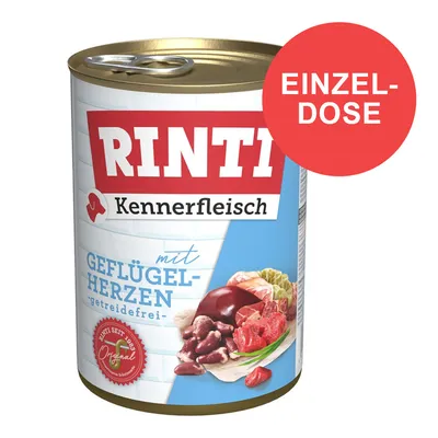 RINTI Kennerfleisch Einzel-Dose mit Geflügelherzen, getreidefrei. RINTI seit 1983 Original. RINTI Kennerfleisch Einzel-Dose mit Geflügelherzen, getreidefrei. RINTI seit 1983 Original.