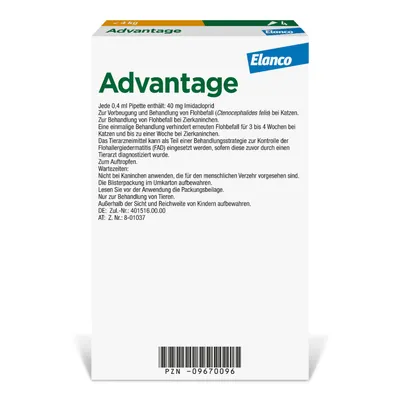 Advantage® für Katzen und Zierkaninchen - 4 Pipetten x 0,4 ml (< 4kg)