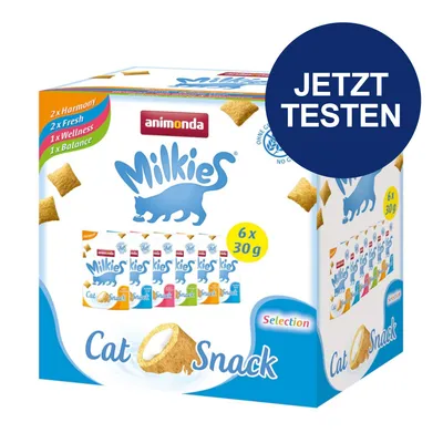 Animonda Milkies Cat Snack Selection, 6x30g. Sorten: 2x Harmony, 2x Fresh, 1x Wellness, 1x Balance. Jetzt testen.