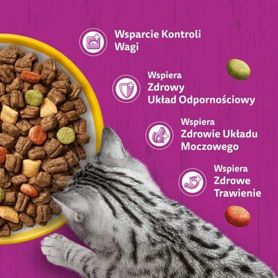Whiskas Sterile sucha karma z kurczakiem, 14 kg. Dla kotów od 1 roku. 100% zbilansowana, bez sztucznych barwników i aromatów, wspiera kontrolę wagi.