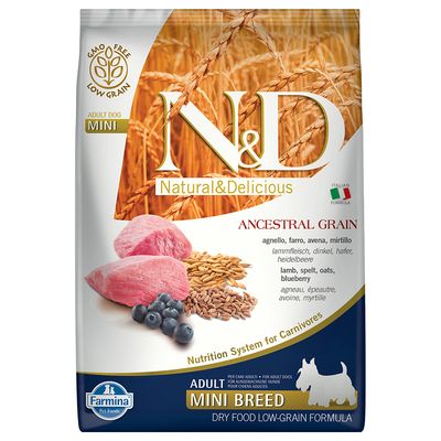 Set prova misto! Farmina N&D Low Grain Adult Mini Crocchette cane - Mix 3: 7 kg Pollo e Melograno + 7 kg Agnello e Mirtillo