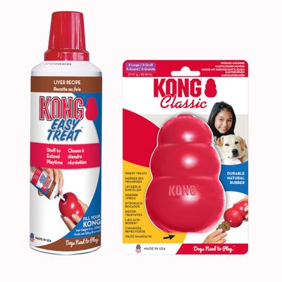 Set addestramento KONG Classic Rosso e KONG Easy Treat Liver - XL: 13 cm + pasta (2 x 236 g)