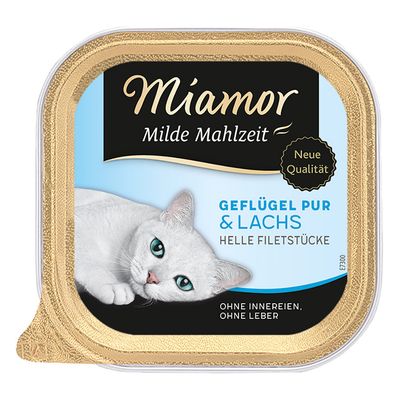 Miamor Milde Mahlzeit 6 x 100 g pour chat volaille pure, saumon