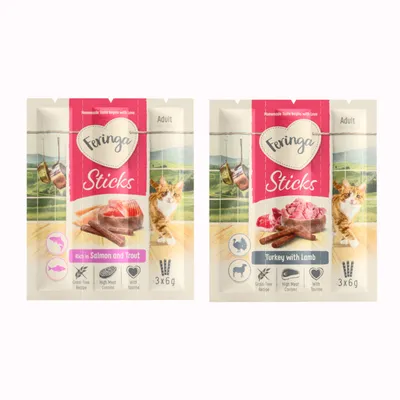 Mieszany pakiet próbny Feringa Sticks - Łosoś i pstrąg (6 x 6 g) + indyk i jagnięcina (3 x 6 g) Mieszany pakiet próbny Feringa Sticks - Łosoś i pstrąg (6 x 6 g) + indyk i jagnięcina (3 x 6 g)